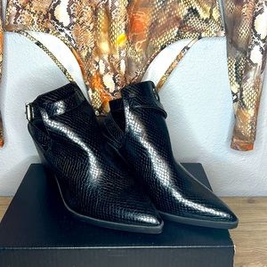 Snake print bootie mule